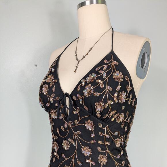 Vintage Sean Collection Midi Maxi Dress L Black Copper Fairy Y2K Prom Asymmetric - Picture 3 of 13